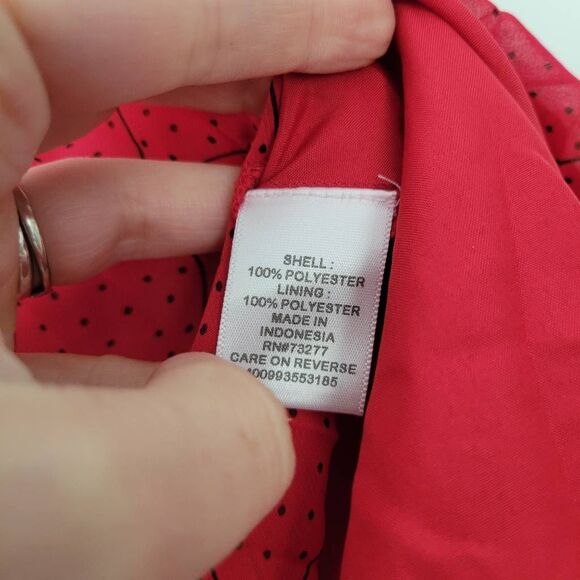 ELLE Red Pleated Midi Skirt Polka Dot Grid Print Size M - Picture 3 of 8